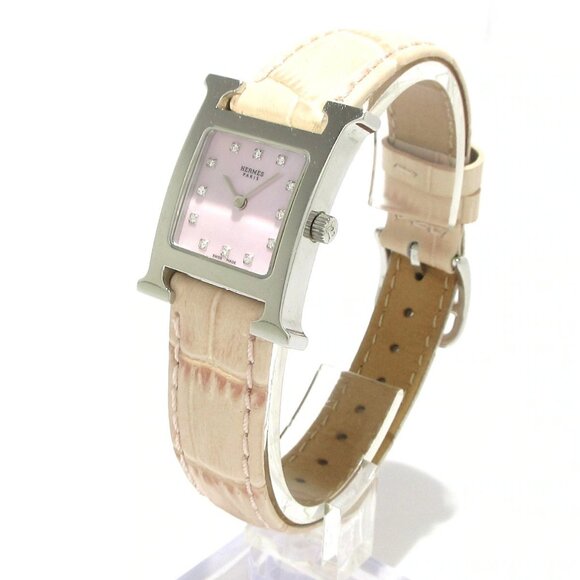 Auth HERMES H Watch HH1.210 2****** Light Pink Women's Wrist Watch - Picture 2 of 12
